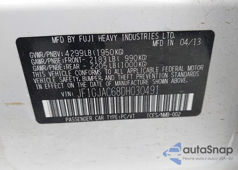 2013 Subaru Impreza 2.0I Premium z USA, uszkodzony, nr VIN JF1GJAC68DH030491